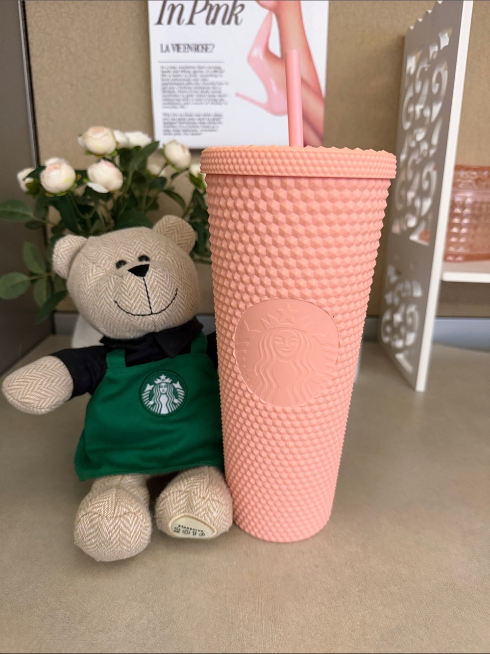 Starbucks Peach-Pink Studded Reusable Tumbler with Straw